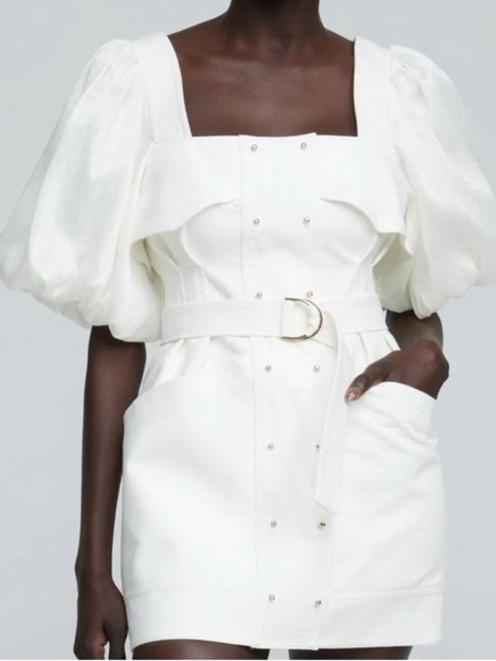 ACLER Lovell White Puff Sleeve Belted Dress Size 4